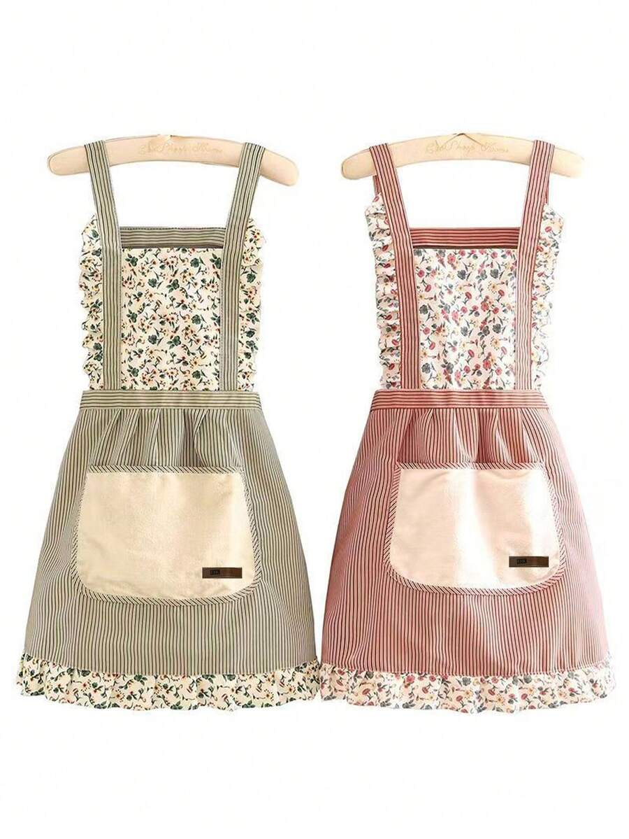 1 pièce Tablier sans manches à fleurs Ditsy avec poche, article de cuisine à la mode, cuisine, salle de bain, maison, fournisseurs de produits ménagers