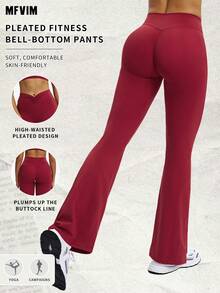 Pantalon évasé à taille haute rouge MFVIM, pantalon de yoga ajusté et décontracté à taille haute, pantalon évasé respirant et confortable pour les loisirs, les sports, la course et l'entraînement, coupe slim, tissu léger, pantalon long affinant la taille pour le port en extérieur - Rouge - Voir 2