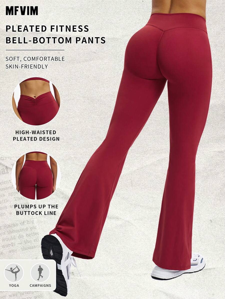 Pantalon évasé à taille haute rouge MFVIM, pantalon de yoga ajusté et décontracté à taille haute, pantalon évasé respirant et confortable pour les loisirs, les sports, la course et l'entraînement, coupe slim, tissu léger, pantalon long affinant la taille pour le port en extérieur