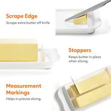 Butter Dish With Lid For Countertop, Large Plastic Butter Holder Container With Handles&Markings In Kitchen Organization - White - View 6