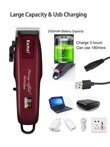 Kemei 2pcs/Set Hair Cutting Kit, Includes Hair Cutting Apron, Electric Hair Clipper KM-PG2600, Professional Hair Trimmer KM-9163, Zero Gap Men's Hair Clipper, Adjustable Hair Trimmer Set - Burgundy - View 4