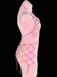 1pc Top + Skirt Metallic Dress, Shiny Crystal Tassel Body Chain For Beach, Party, Bikini