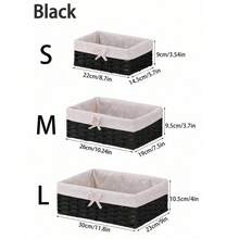 1 chiếc/3 chiếc (S+M+L) Giỏ đựng đồ để bàn đan lát, thích hợp đựng đồ ăn nhẹ, mỹ phẩm, đồ chơi và các vật dụng gia đình khác, hộp đựng đồ bằng vải đa năng dùng cho bàn cà phê hoặc giỏ đựng chìa khóa, đồ trang trí nhà cửa, dụng cụ sắp xếp không gian lưu trữ trong tủ quần áo, giỏ quà tặng trang trí ngày lễ, giỏ đựng đồ dùng nhà cửa. - màu đen - Xem 6