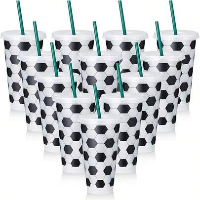 Juego de Vasos de Fútbol con Popote y Tapa (30 Piezas), Hechos de Plástico Grueso y Duradero, 710ml de Capacidad, Reutilizables y Seguros, Diseño Colorido y Atractivo, Perfectos para Clubes, Escuelas, Fiestas, Viajes, Campamentos y Actividades al Aire Libre