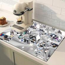 1 pieza Alfombrilla con patrón de diamante para máquina de café, almohadilla elegante y creativa para máquina de café, estera de diatomita, adecuada para máquinas de espresso y cafeterías, alfombrilla decorativa para secar platos