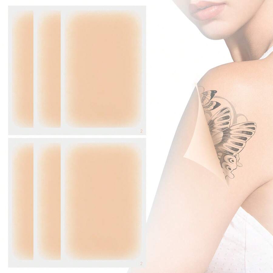 6pcs Skin Tone Tattoo Cover Up Patches, Ultra-Thin Breathable Waterproof Concealer Stickers, Effectively Cover Tattoos, Scars And Birthmarks - Multicolor - View 1