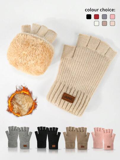 1 pezzo Guanti invernali da donna a doppio strato con fodera termica e schermo tattile, con motivo a righe verticali lavorato a maglia, caldi e alla moda, guanti a dita intere adatti per il freddo, ideali per uso quotidiano, feste, pranzi, ciclismo, viaggi, scrittura e ufficio