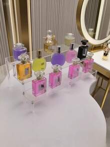 1 pieza Estantería de exhibición trapezoidal de acrílico DIY, para vacaciones en la playa, colección de baño, colección de dormitorio, gran capacidad, bolsa de maquillaje, artículos de viaje esenciales - transparente - Ver 7