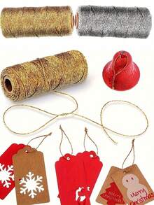 1Roll Gold And Silver Metallic Wire, Hemp Rope, Hang Tag Cord, Decorative Accessories For DIY Christmas Decorations, Gift Wrapping, Jewelry, Party Supplies, Art Crafts, Sewing, Suitable For Father's Day, Mother's Day, Graduation, Christmas, Birthday Parties