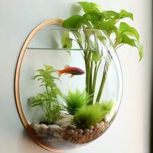 Acvariu de perete cu diametrul de 26 cm/Acvariu decorativ/Vază decorativă de perete suspendată/Sticlă hidroponică decorativă de perete suspendată/Acvariu pentru curte exterioară/Cameră de zi/Dormitor/Decor de birou, Poate fi agățat oriunde, De asemenea, se poate decora cu flori conservate și plante hidroponice, DIY, Amenajare peisagistică pentru acvariu, Vine cu plasă de pescuit