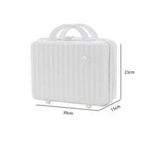14 Inch Portable Suitcase, Cosmetics Storage Hard Shell Suitcase, Mini Small Convenient Travel Suitcase. There Is An Elastic Band On The Back That Can Be Worn Over The Luggage Handle. There Are Three Colors To Choose From: Black, White, And Pink. The Size Is 30cm * 16cm * 23cm
