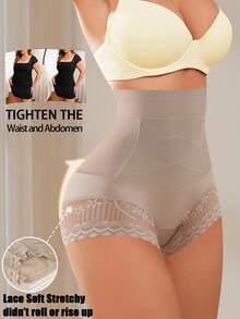 2Pcs High Waist Tummy Control Shaping Panties Comfortable Postpartum Body Shapewear Seamless Butt Lifter Underwear Women Lace Trim Waist Trainer Tummy Control Shorts