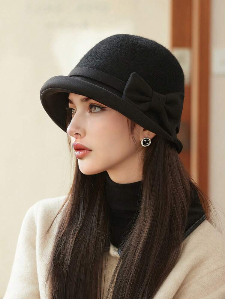 1 件女士优雅波西米亚派对休闲可爱复古街头风格保暖帽檐蝴蝶结渔夫帽，适合日常穿着，秋冬冬季服装 - MM1705 - 查看 17
