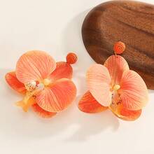 زوج من أقراط الأزهار الجميلة على شكل فراشة وأوركيد، مناسبة للنساء للاستخدام اليومي والرحلات