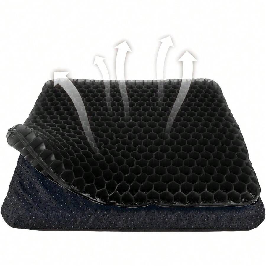 Double Thick Gel Seat Cushion For Pressure & Pain Relief - Breathable Blue Chair Pad For Office Chair, Car Seat, Or Wheelchair Use - 黑色 - 查看 1