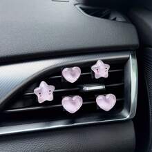 5 piezas Clips de decoración para rejilla de ventilación del coche con forma de corazón y estrella transparentes, estilo femenino, accesorios universales y fáciles de instalar para el interior del vehículo, accesorios para el coche, artículos esenciales para el coche, suministros para el coche