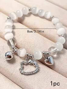 Sanrio Hello Kitty Y2K风格串珠弹力手链，带心形吊坠，可爱卡通手链，生日和节日配饰