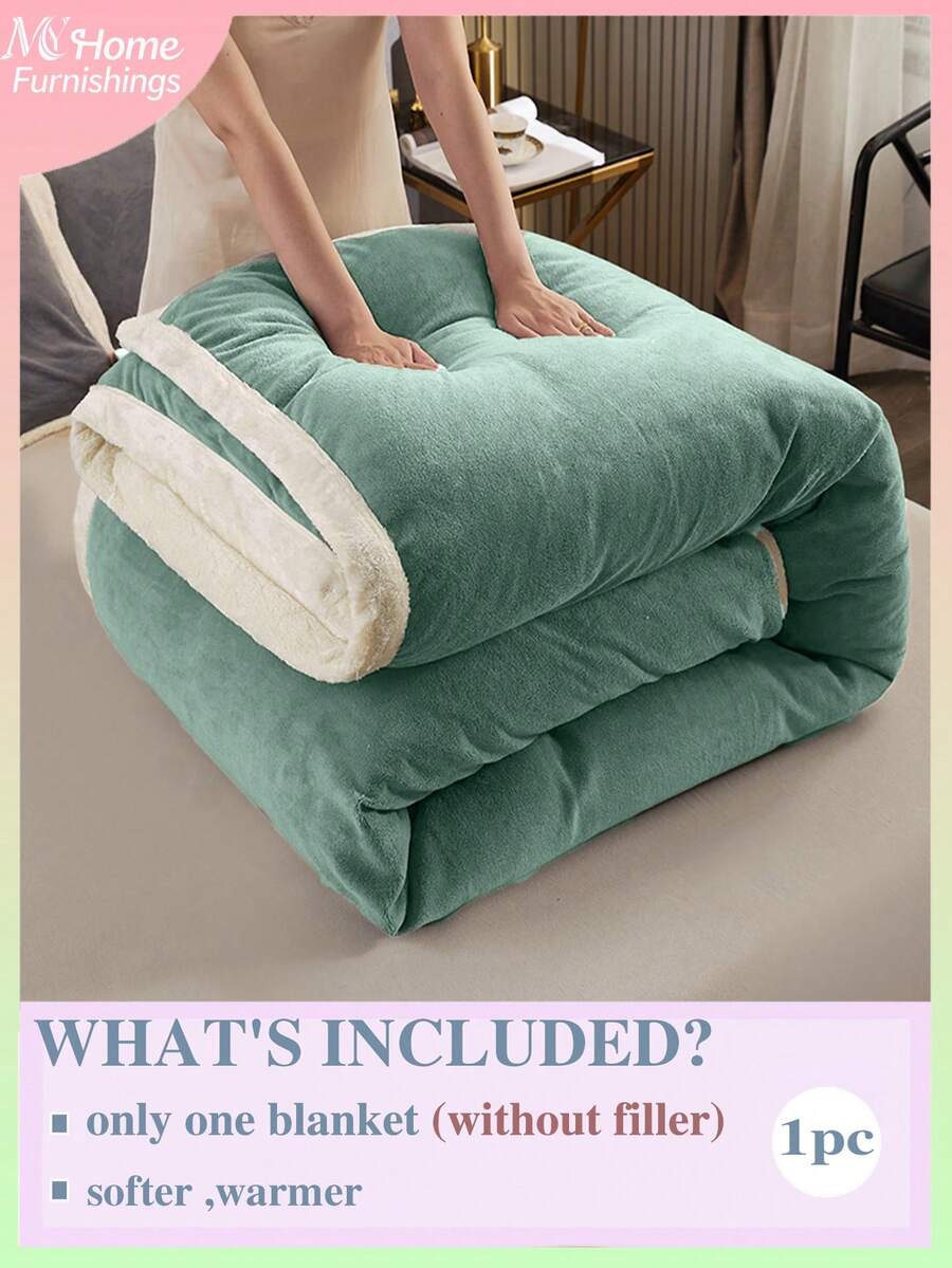 1 件绿色牛奶丝绒和羊毛饰边超柔软蓬松毛毯，多种颜色可选，简约时尚的家居装饰，适用于卧室、男孩/女孩宿舍、沙发午睡、办公室午睡、情人节礼物，可机洗 - 綠色 - 查看 1