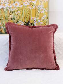 Simple Solid Color Velvet Throw Pillow Case With Tassel Trim