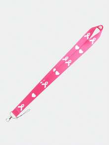 1pc Breast Cancer Awareness Long Ribbon Lanyard , Hope Faith Love Neck Keychain, Red Ribbon Health Phone Lanyard Keychain