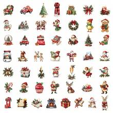 50Pcs Vintage Christmas Transparent Stickers Santa Claus Snowman Christmas Gifts Aesthetic Stickers Pack Cute Christmas Decorations PET Stickers Scrapbook Stickers Vinyl Waterproof Stickers For Water Bottle,Computer,Laptop,Phone,Luggage,Notebook,Fridge