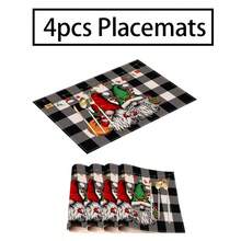 2/4/6pcs Christmas Happy Placemats, Gray Gnome Fantasy Snow Tree Branch Design Rectangular Placemats, 12x18 Inch, Suitable For Kitchen, Dining Room, Coffee, Party/Wedding Decor, Seasonal Winter Christmas Table Mats, Home Dining Table Decor, Party Decor, Christmas Decor, Holiday, Dining, Home Decor