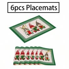 2/4/6pcs Christmas Happy Placemats, Gray Gnome Fantasy Snow Tree Branch Design Rectangular Placemats, 12x18 Inch, Suitable For Kitchen, Dining Room, Coffee, Party/Wedding Decor, Seasonal Winter Christmas Table Mats, Home Dining Table Decor, Party Decor, Christmas Decor, Holiday, Dining, Home Decor