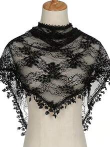 1PC Women's Fashion Solid Color Embroidered Triangle Scarf Casual Headscarf - Black - View 7
