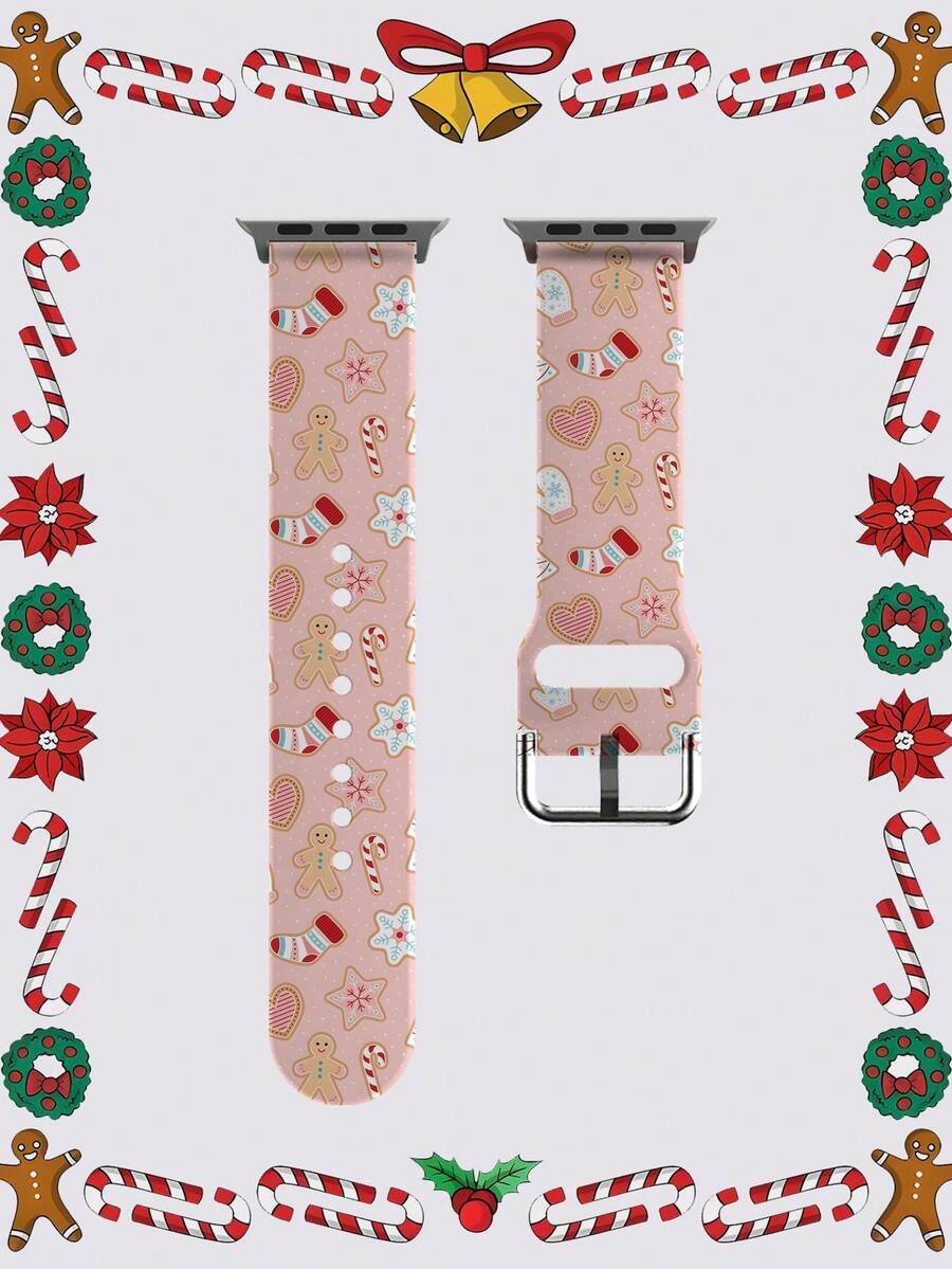 1pc Christmas Gingerbread Man Pattern TPU Watch Band Compatible With 38/40/41/42/44/45/49mm Ultra/SE/9/10/8/7/6/5/4/3/2/1