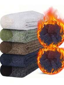 5 Pairs Unisex Autumn/Winter Thick Thermal Insulated Towel Socks, Outdoor Hiking Colorblock Sports Socks