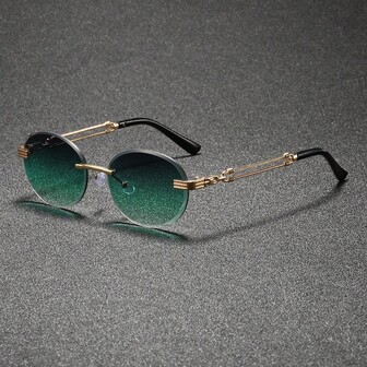 1 副椭圆形金属镜框，空心镜腿，渐变绿镜片，蓝色和棕色可互换 PC 镜片，非处方时尚眼镜，适合派对