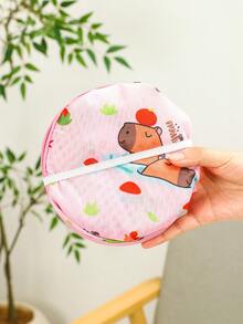 1pc Foldable Cartoon Animal Pattern Mesh Storage Basket With Handle, Suitable For Indoor/Outdoor Snacks, Toys, Clothes Storage, Baby & Kids