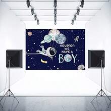 DAperturee 7X5ft Outer Space Baby Shower Backdrop It's A Boy Rocket Astronaut Planet Galaxy Stars Universe Photography Background Party Decoration Banner Photo Studio Booth Props Cake Table10 - Clear - View 4