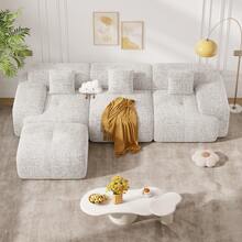 122-Inch Modular Sectional Sofa, Deep Seat Chenille L-Shaped Sofa, Comfortable Cloud Sofa With Removable Footstool For Apartments, Living Rooms - Màu be - Xem 10