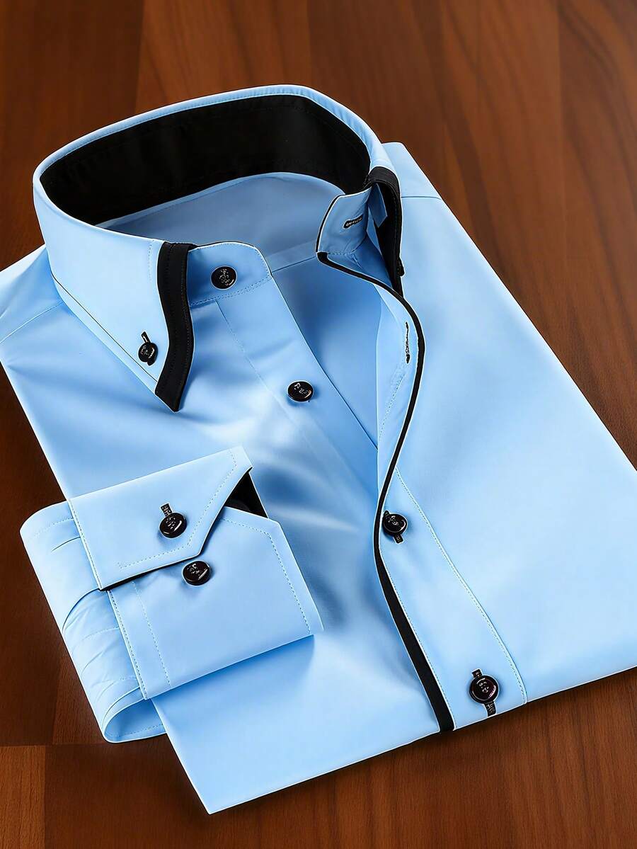 1pc Men's Casual/Business Shirt, Intricate Craftsmanship - Pearl Buttons, Comfortable 100% Polyester Fabric, Meticulously Tailored, Slim Fit - Recommended To Pair With Suit Pants