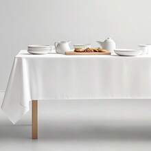 1Pc Elegant White Wrinkle-Resistant Tablecloth, Polyester Rectangular Table Cover For Halloween Christmas Birthday Party, Outdoor Picnic Wedding Camping & Kitchen Decor Multi Size