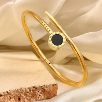 1pc Women's Lucky Flower Bracelet, 18K Gold Plated Stainless Steel, Elegant Gift For Valentine's Day