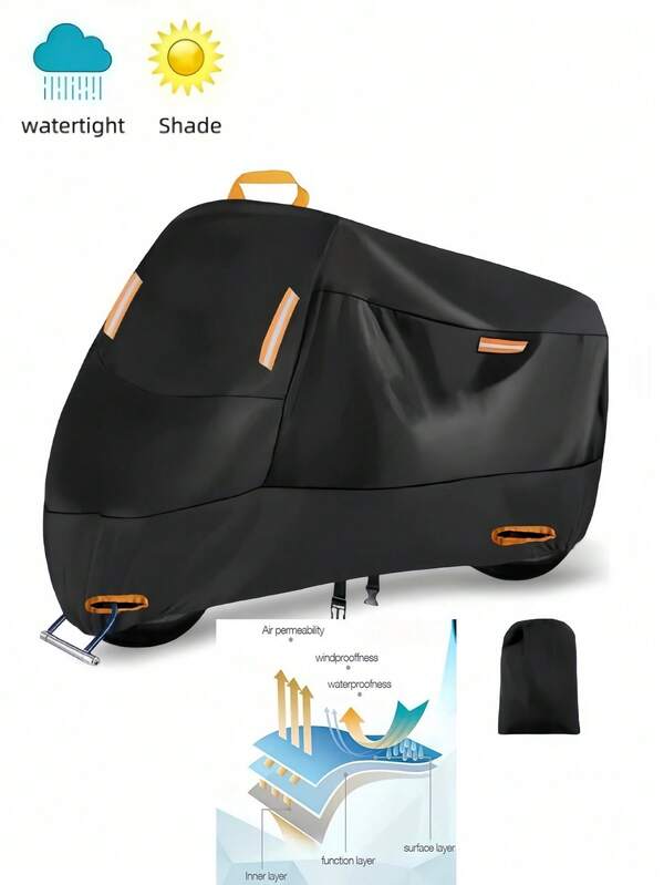 1pc Bicycle/Motorcycle Cover, Electric Bike Cover With Lock Hole And Storage Bag, Outdoor Waterproof Mountain Bike Cover With Reflective Strips And Elastic Straps, Fits 1-3 Bikes, 210D Thick Oxford Cloth Material, Rain/Sun/Dust/Wind/UV Protection For Road Bike, Mountain Bike, Beach Cruiser, Hybrid Bike, Fixed Gear Bike And BMX