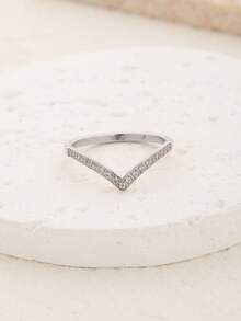 1pc V-Shaped Cubic Zirconia Ring With 18K Gold Plating And Cubic Zirconia Jewelry Gift For Women, Mother, Wife, Girls, Birthday Gift