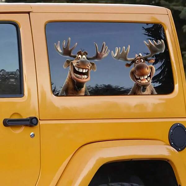4 Packungen festliche PVC Elch Auto Fensteraufkleber, lächelnde Rentier Auto Glasaufkleber für Weihnachts- und Neujahrsdekoration