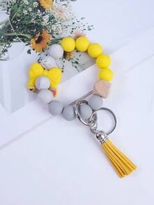 1pc Bowknot Silicone Beaded Colorful Keychain, Tassel Charm Wristlet Keyring, Bag Pendant Accessory, Key Chain, Car Key Anti-Lost Chain, Gift For Friends, Family, Teachers, Back To School Christmas