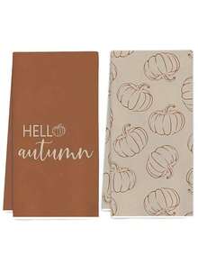 感恩节秋收系列2件套，棕色南瓜印花毛巾，超强吸水超细纤维现代洗碗布，烹饪烘焙茶巾，洗碗布，手巾，超柔软高吸水，厨房装饰，邻居礼物，妈妈礼物，生日礼物，送给朋友的甜蜜乔迁礼物，厨房配件，家居必需品