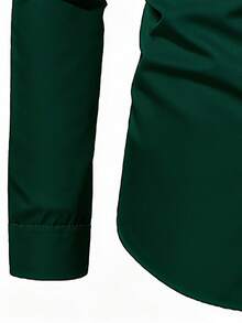 1pc Men's Casual/Business Shirt, Intricate Craftsmanship - Pearl Buttons, Comfortable 100% Polyester Fabric, Meticulously Tailored, Slim Fit - Recommended To Pair With Suit Pants - Dark Green - View 6