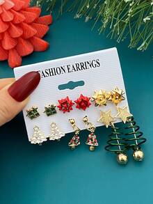 12-36pcs Metal Rhinestone Christmas Santa Claus, Bow, Snowflake, Reindeer Pendant Earrings Set, Unique Jewelry Accessories For Women, Suitable For Christmas, Party, Events