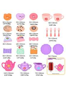 小女孩茶会套装，假装茶壶/糕点套装，公主茶时间玩厨房玩具，带茶壶、杯子，适合 4 5 6 岁儿童生日复活节礼物 - 彩色 - 查看 6