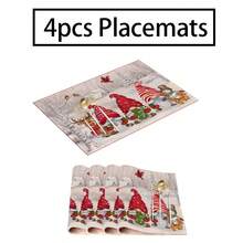 2/4/6pcs Christmas Happy Placemats, Gray Gnome Fantasy Snow Tree Branch Design Rectangular Placemats, 12x18 Inch, Suitable For Kitchen, Dining Room, Coffee, Party/Wedding Decor, Seasonal Winter Christmas Table Mats, Home Dining Table Decor, Party Decor, Christmas Decor, Holiday, Dining, Home Decor