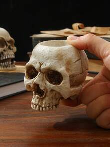 1pc Halloween Crying Skull Shaped Candle Holder, Resin Material Home Decor Craft, Candle Not Included, Suitable For Halloween Parties And Day Of The Dead Themed Events, Home Decor Candle Holder