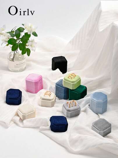 Oirlv 1 pieza Caja de anillo triple, Bandeja de anillo con tapa extraíble, Caja de anillo de terciopelo, Caja de regalo de compromiso y boda, Elegante caja de anillo vintage de doble compartimento, Perfecta para propuestas, ceremonias de compromiso, bodas y vuelta al colegio