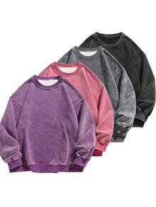 Blueplus Men's Vintage Washed Suede Street Hoodie, Regular Fit, Casual And Comfortable Pullover Sweatshirt, Suitable For Everyday Wear - 紫色 - 查看 1