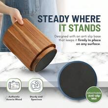 Acacia Wooden Utensil Holder Kitchen Counter, Wood Utensil Holder Counter, Kitchen Utensils Holder With 360 Rotation, Non - Slip Large Utensils Holder Spatula Holders - Brown - View 3
